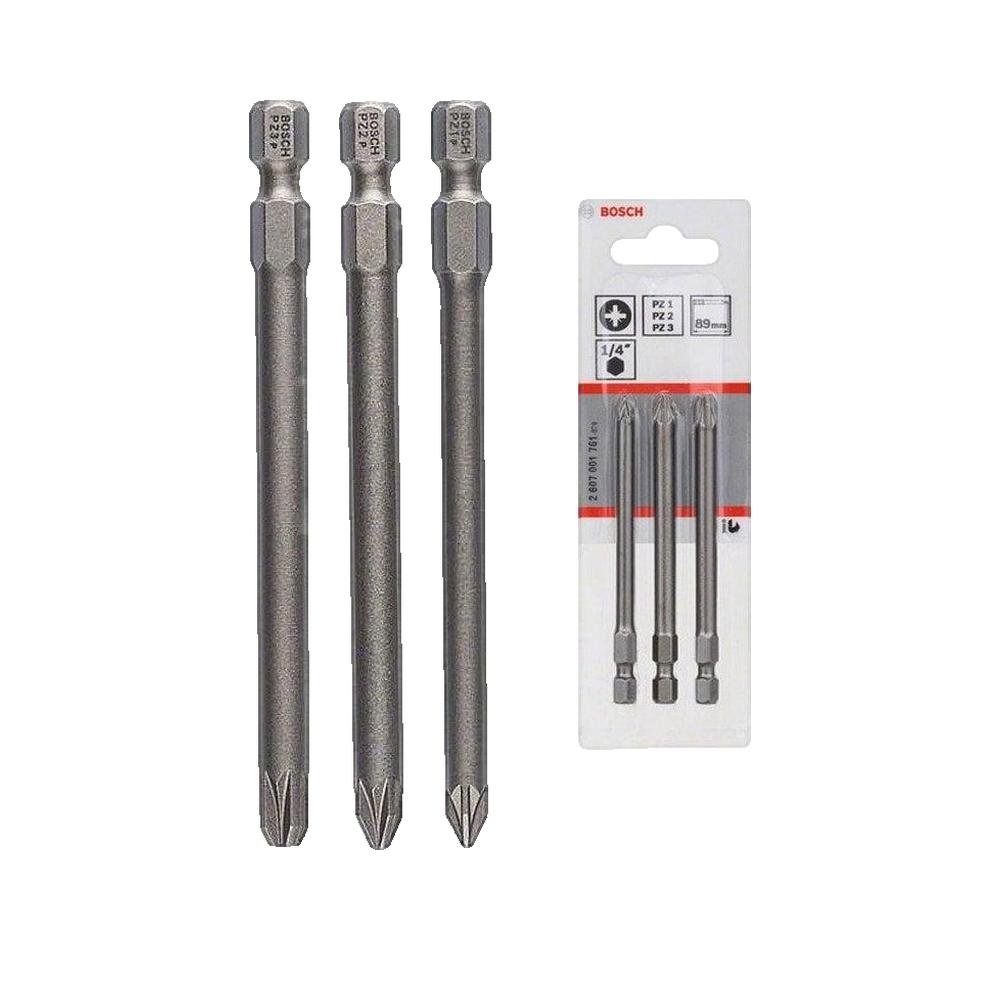 Końcówki do śrubokręta Bosch KLINGA Zestaw 3 szt. Pozidriv PZ1-PZ3 89 mm srebrne