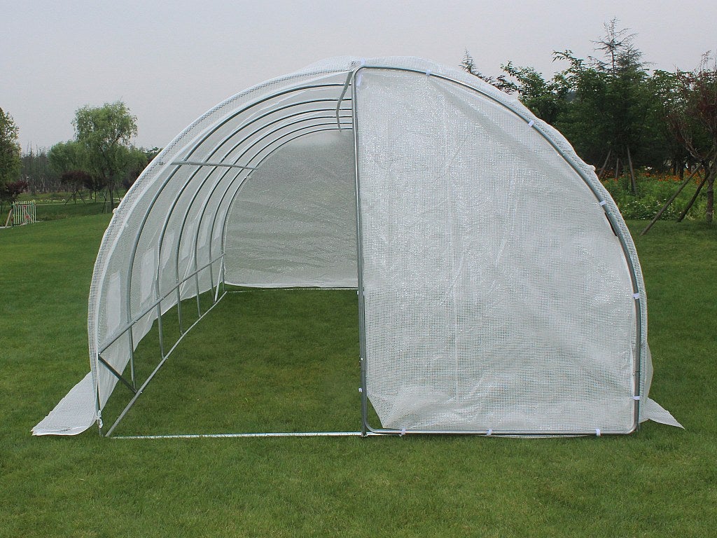 Serre tunnel avec structure en acier galvanisé et porte 18 m² - L300 x l600 x H200 cm - Blanc - ALOCASIA - 8