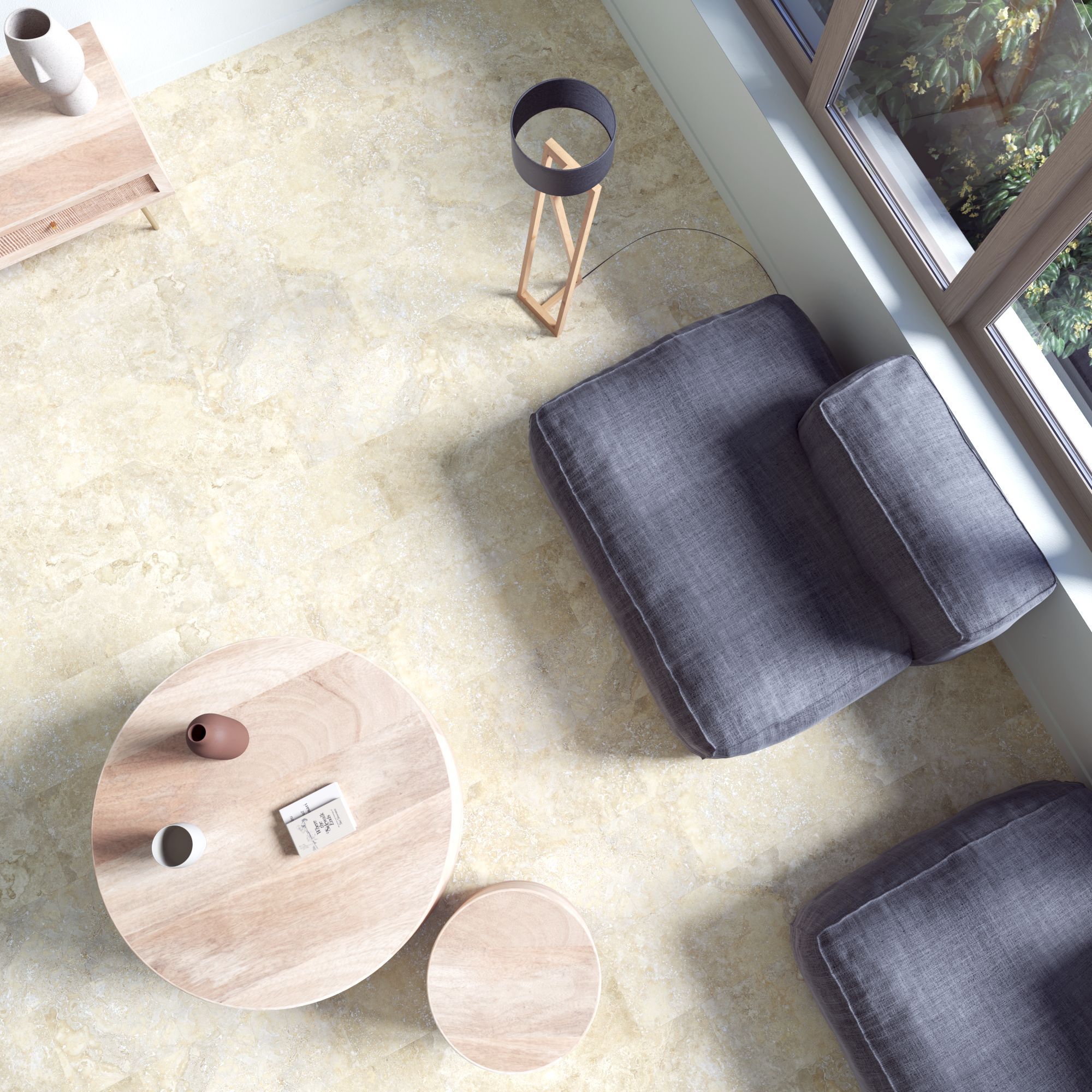 Dalle PVC clipsable forte ARTENS - LAKOS Effet carrelage en travertin beige - 1,67 m²/ 9 Dalles - 6