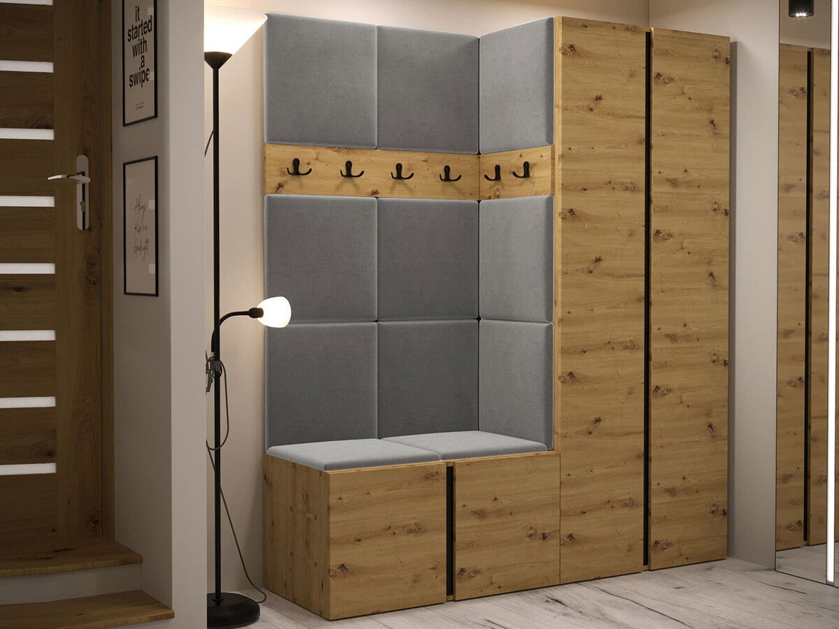 Conjunto para corredor Hartford 266, 186x158x46cm, Carvalho Artisan, Placa de aglomerado laminado, Tecido, Montado na parede, Colocado - 2