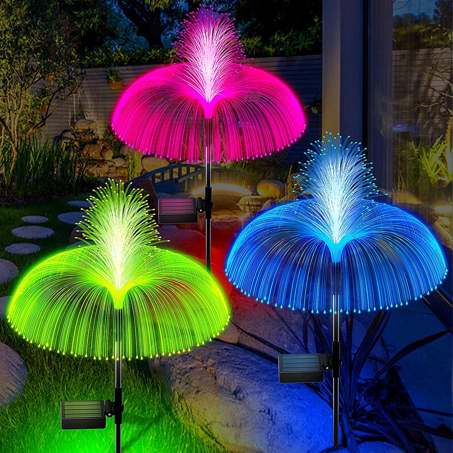 Luci Solari da Giardino all'aperto, 4 pezzi di luci solari a LED forma di giglio, 7 colori variabili, per Giardino, Cortile, Sentiero, Patio Decor - Bianco