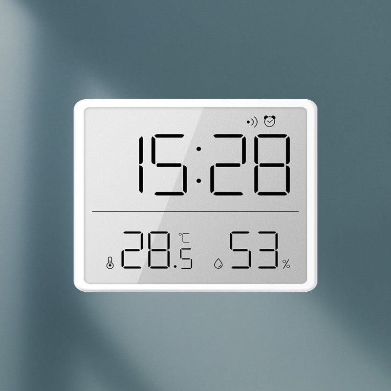 Horloge Murale Numérique LCD Avec Affichage Température/Humidité - Alimentation USB Ou 3x Piles AAA - Dimensions 20x2x8 Cm - Pour Bureau Ou Mur - Fonction Réveil - 3