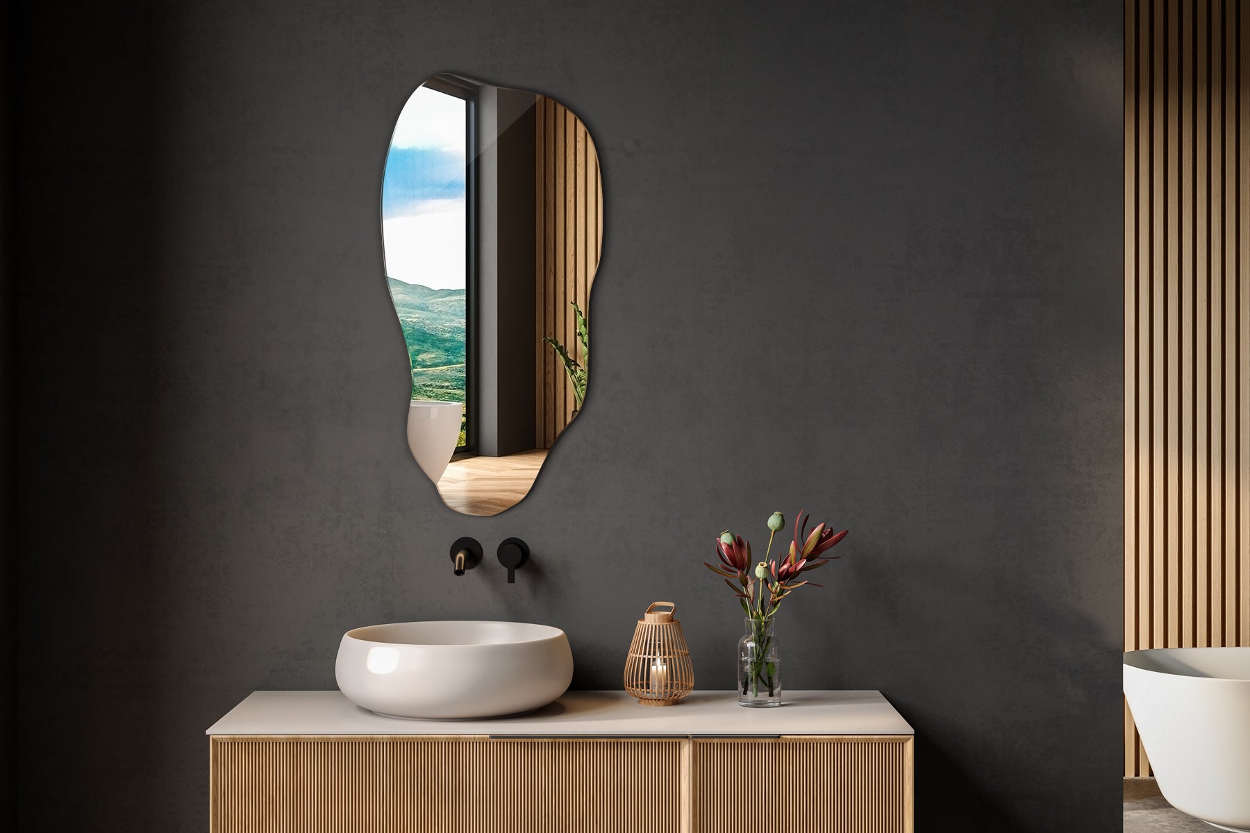 Miroir asymétrique organique irrégulier pour la salle de bain, le salon - 45 cm x 90 cm - 3