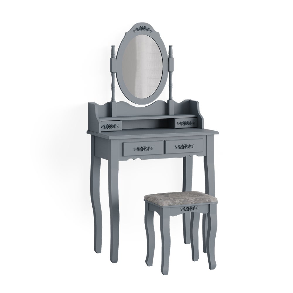 Vicco Coiffeuse Gris 90cm avec éclairage LED et tabouret