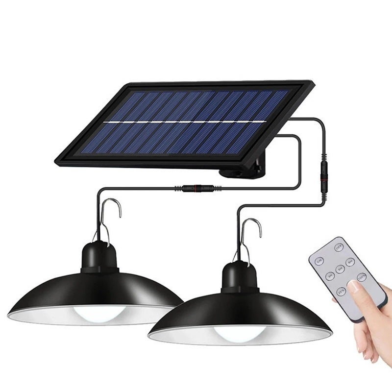 Lampa LED solarna wisząca podwójna High Bay x2 6500K IP44 z pilotem czujnik zmierzchu MasterLED