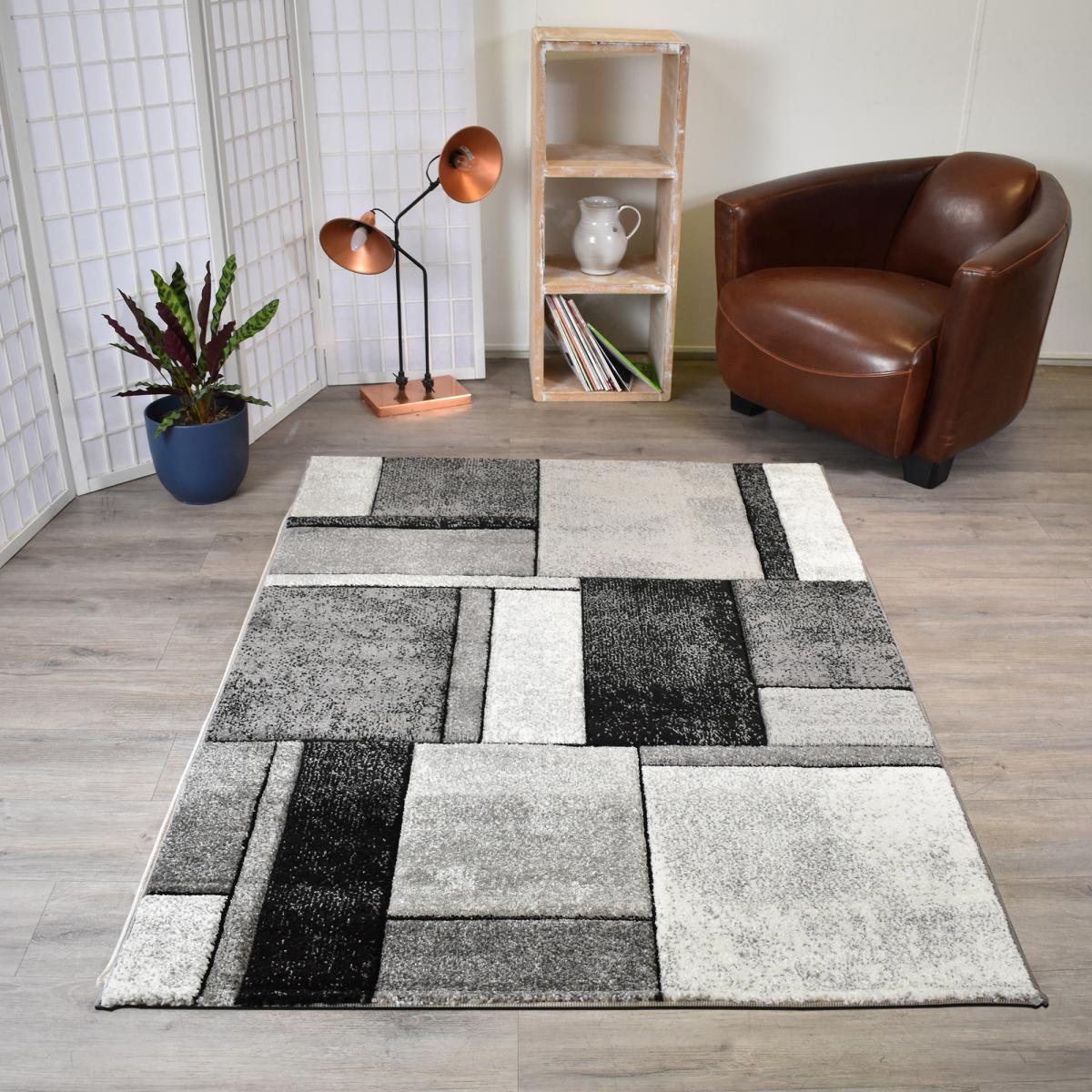 tapis salon 160x230 tissé gris rectangle motif géométrique LYN8 GEOME - 2