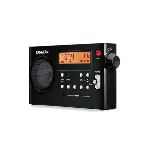 Radio PLL sintetizado Radio despertador portátil SANGEAN PRD7BLACK | AM y FM, a Funciona con corriente o con 6 pilas AA, Negro