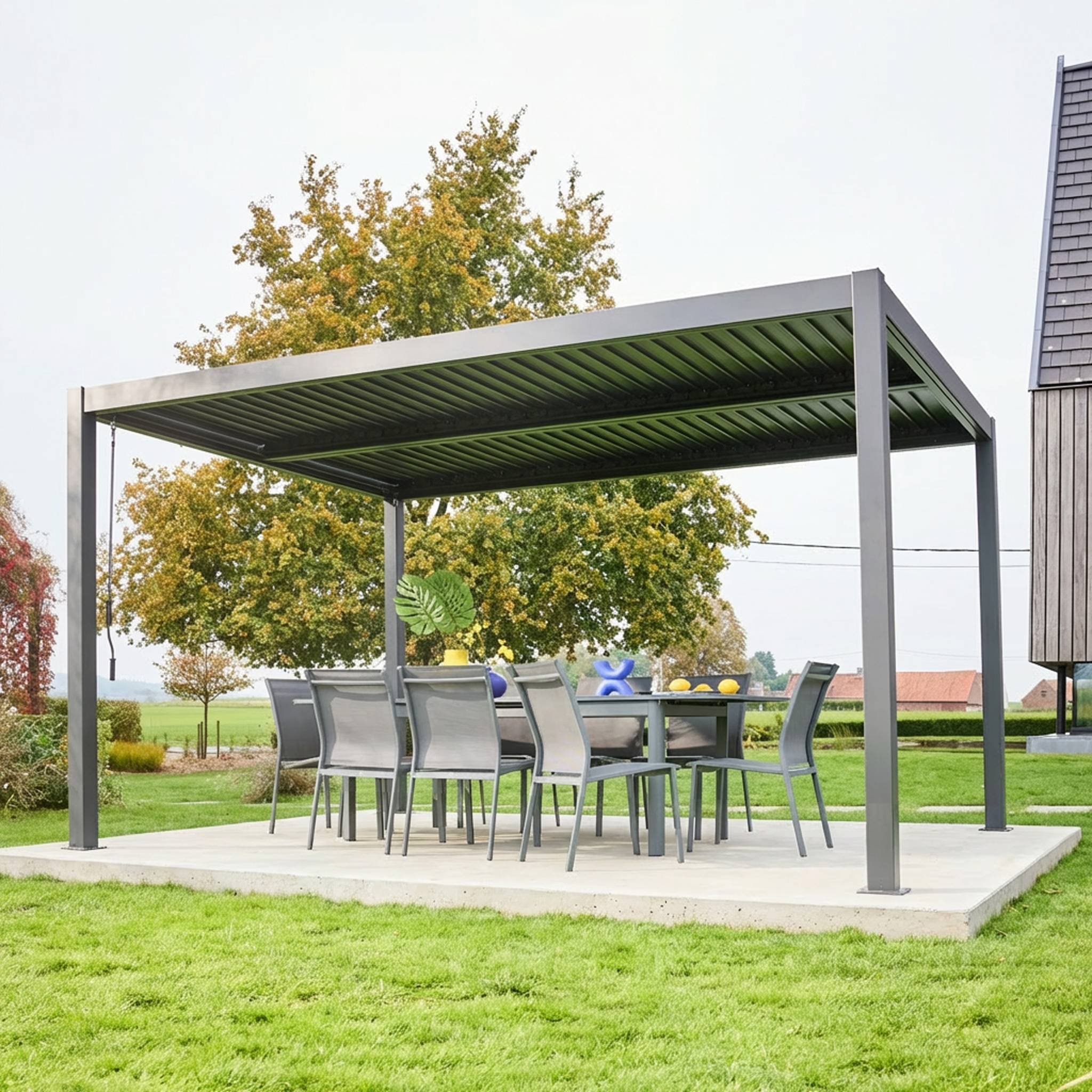 Pergola bioclimatique anthracite. aluminium et acier. 3x4m. lames orientables PALACE 4X3M - 5