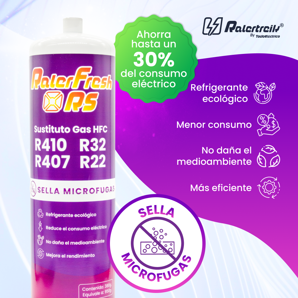 Pack 2 botellas gas refrigerante RALERFRESH RS con manómetro, mangueras, llave y adaptador - 4