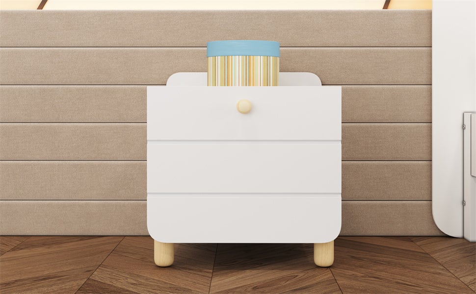 Table de chevet avec 1 tiroir - 38.5 x 33 x 39 cm - Pin + contreplaqué + MDF - pour salon ou chambre - Blanc - 4