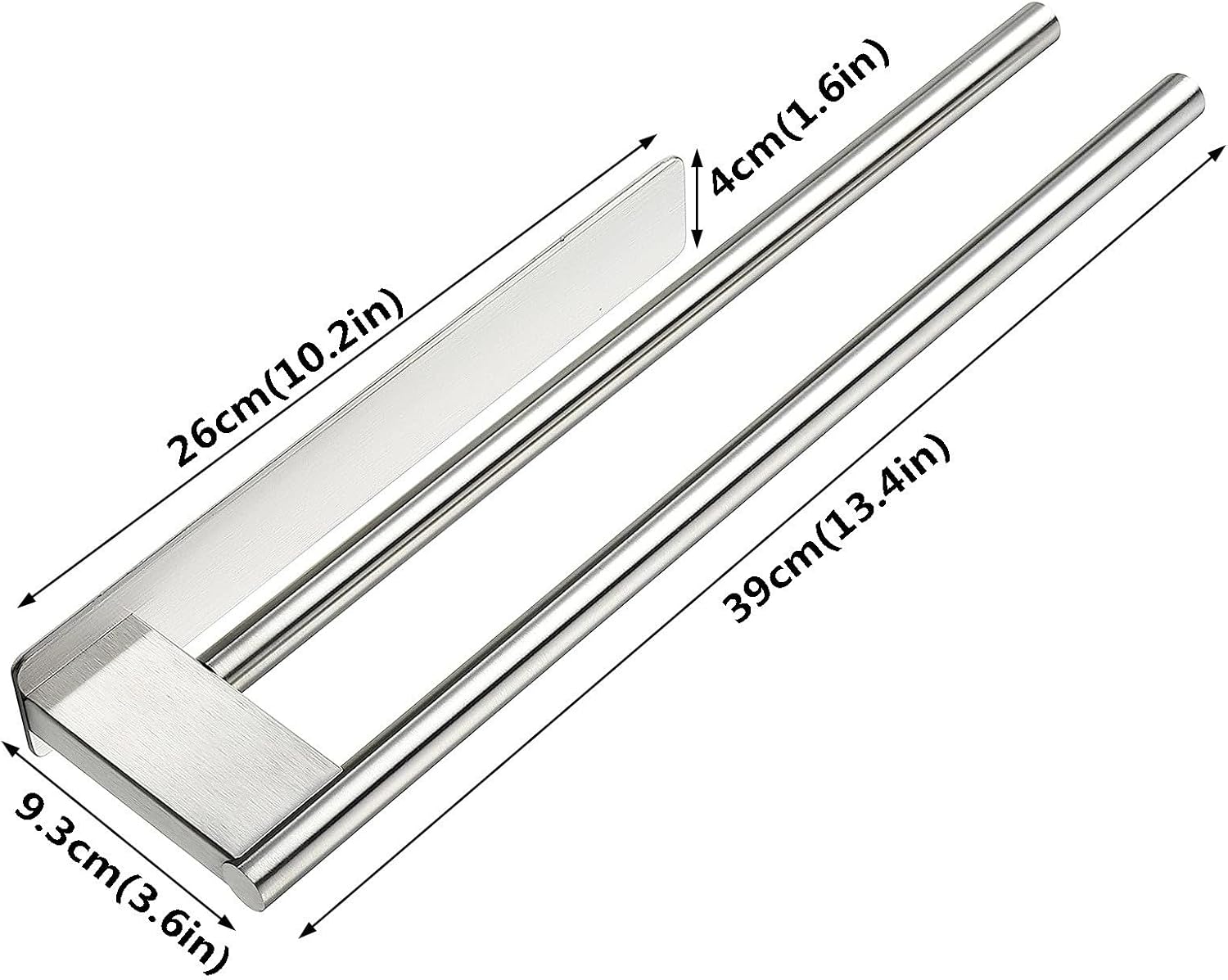 Porte-serviettes - Barre porte-serviettes - Double barre - Acier inoxydable - 1 pièce - 39 cm - Argent - 3