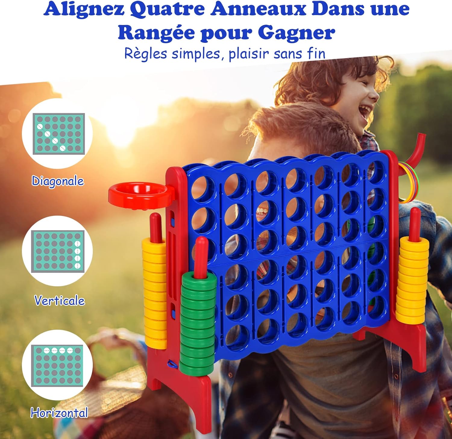 Puissance 4 Géant,Jeu de Société Puissance 4 avec 42 Anneaux et Curseurs pour Redémarrage Rapide, 84 x 33 x 79 cm, Rouge - 3