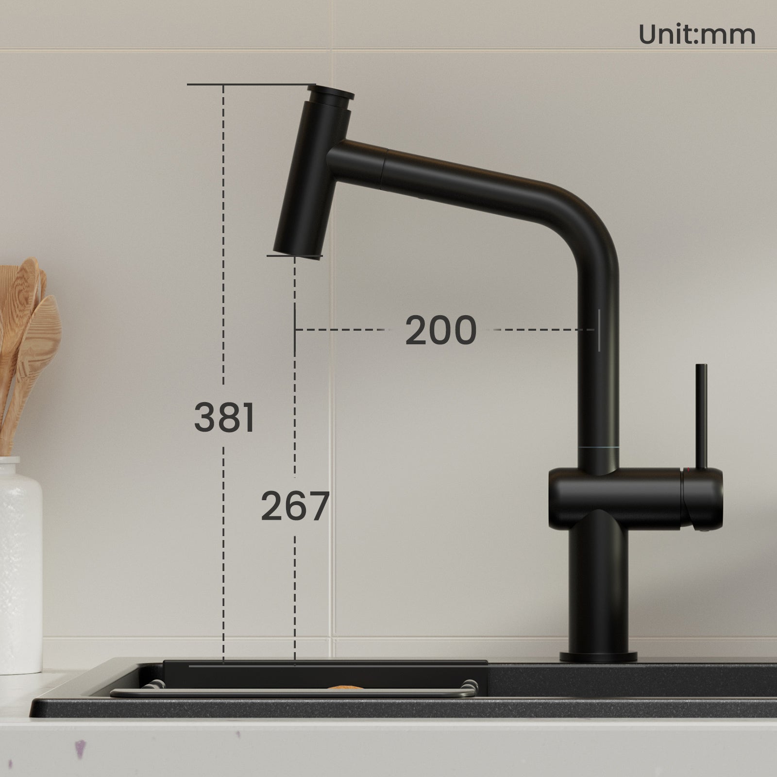 Cecipa max Robinet de Cuisine avec Douchette Extractible, Mitigeur de Cuisine en Inox Noir, Robinet de Cuisine Rotation à 360° - 7