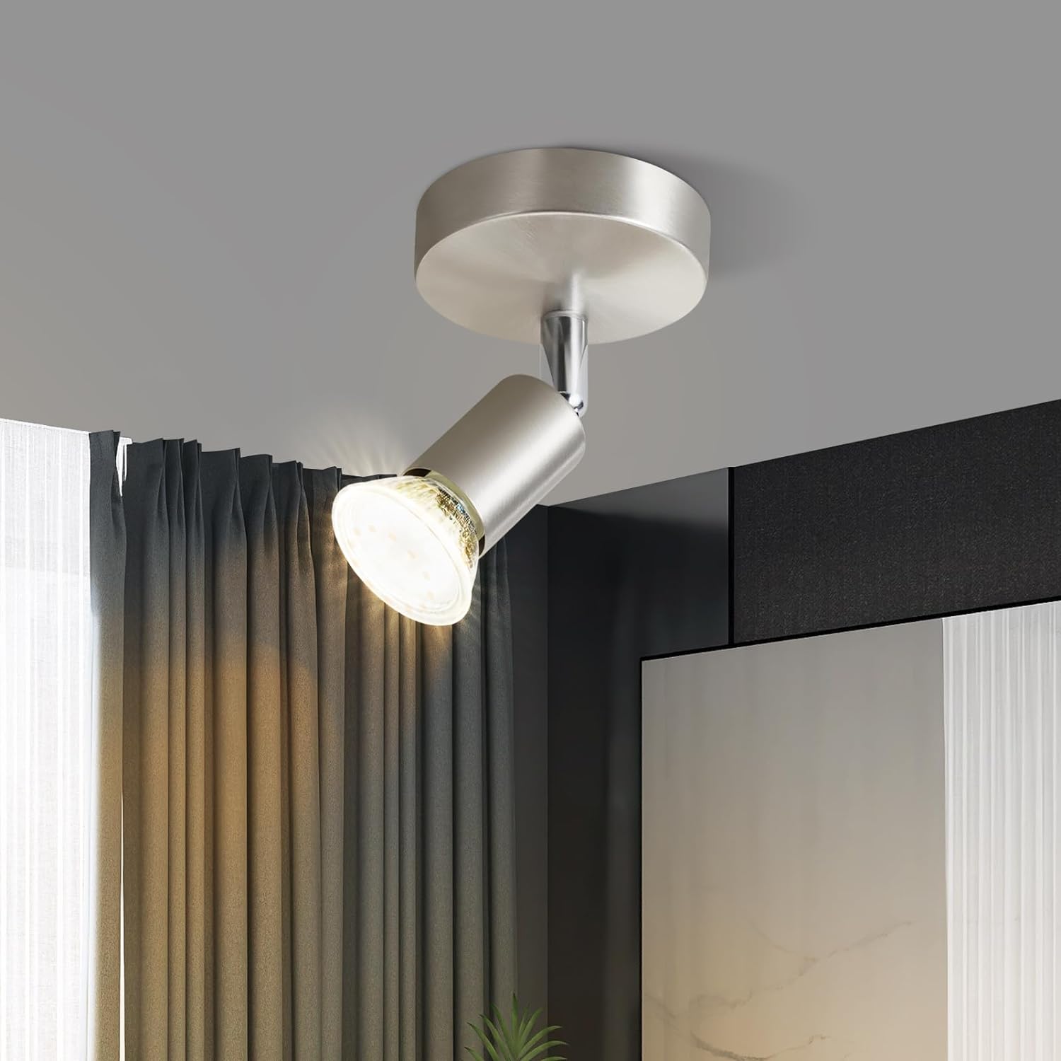 Plafon LED, Plafon do salonu 1 żarówka, Plafon nowoczesny, Plafon GU10, Reflektor obrotowy 330°, Plafon Inox, Kolor chrom