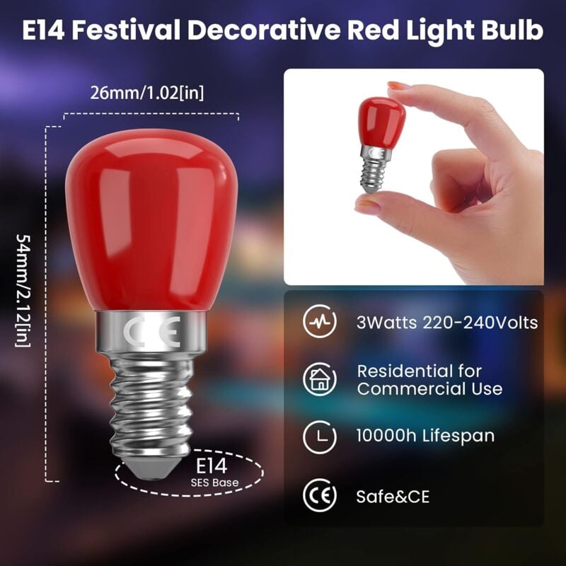 E14 Ampoule LED colorée, 3W Ampoule rouge, verte, bleue, blanc chaud, adaptée à AC220-240v, Halloween/Christmas/Festival, Bar/Party Color Ampoule - 4