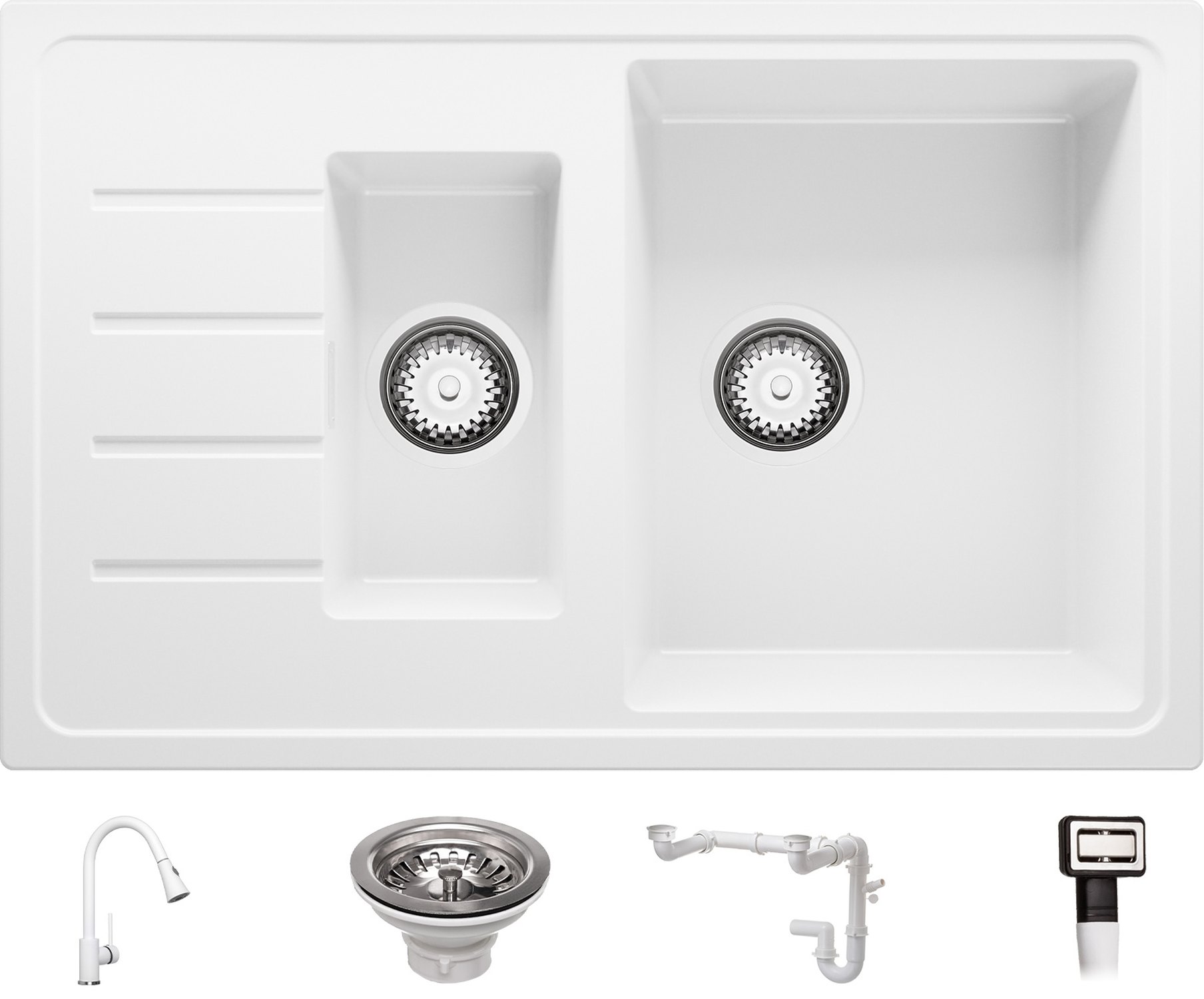 Fregadero Granito Blanco 78x50cm Fregadero Cocina 1 5 Senos Sif n fregadero-granito-blanco-78x50cm-fregadero-cocina-1-5-senos-sif-n