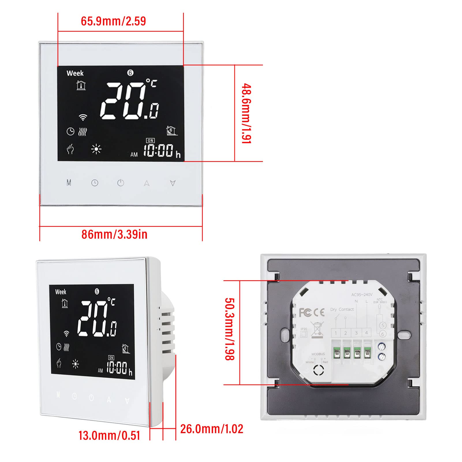 Termostato inteligente de calefacción de caldera con WiFi, control de aplicación, pantalla táctil LCD y control de voz Termostato programable de bajo - 6