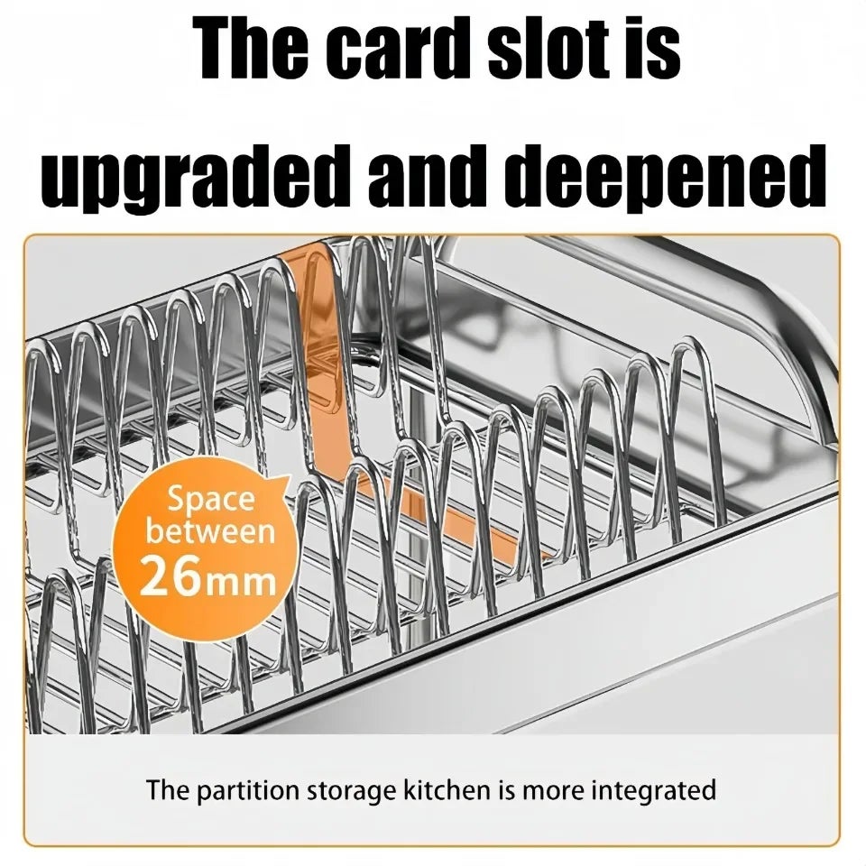 Escurridor de platos multifuncional inoxidable, gran capacidad, escurridor de acero inoxidable de 2 capas para ahorrar espacio - 4