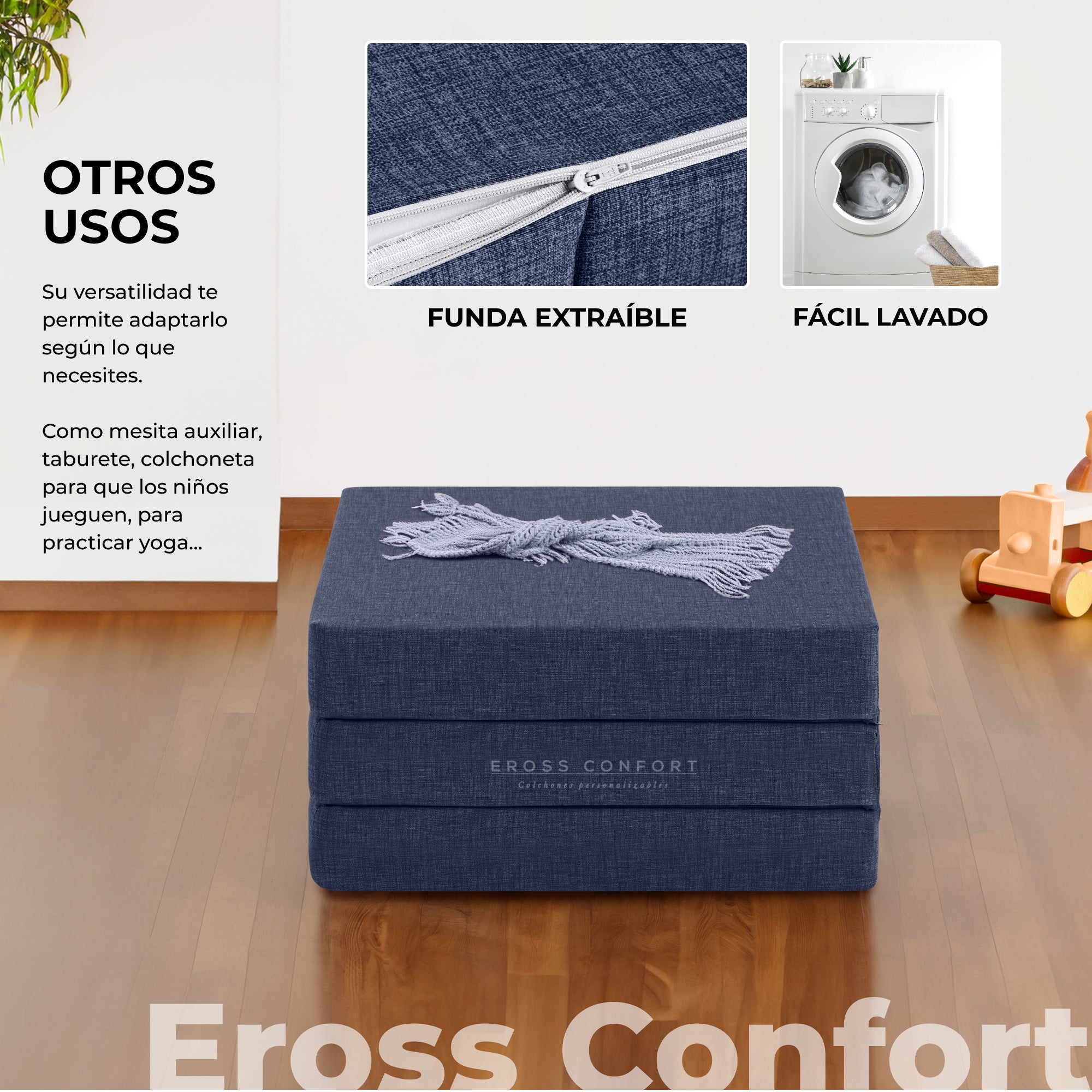 Colchón Plegable 75x195. Transpirable Funda Lavable y Bolsa de Transporte. Altura 10 cm Azul - 3