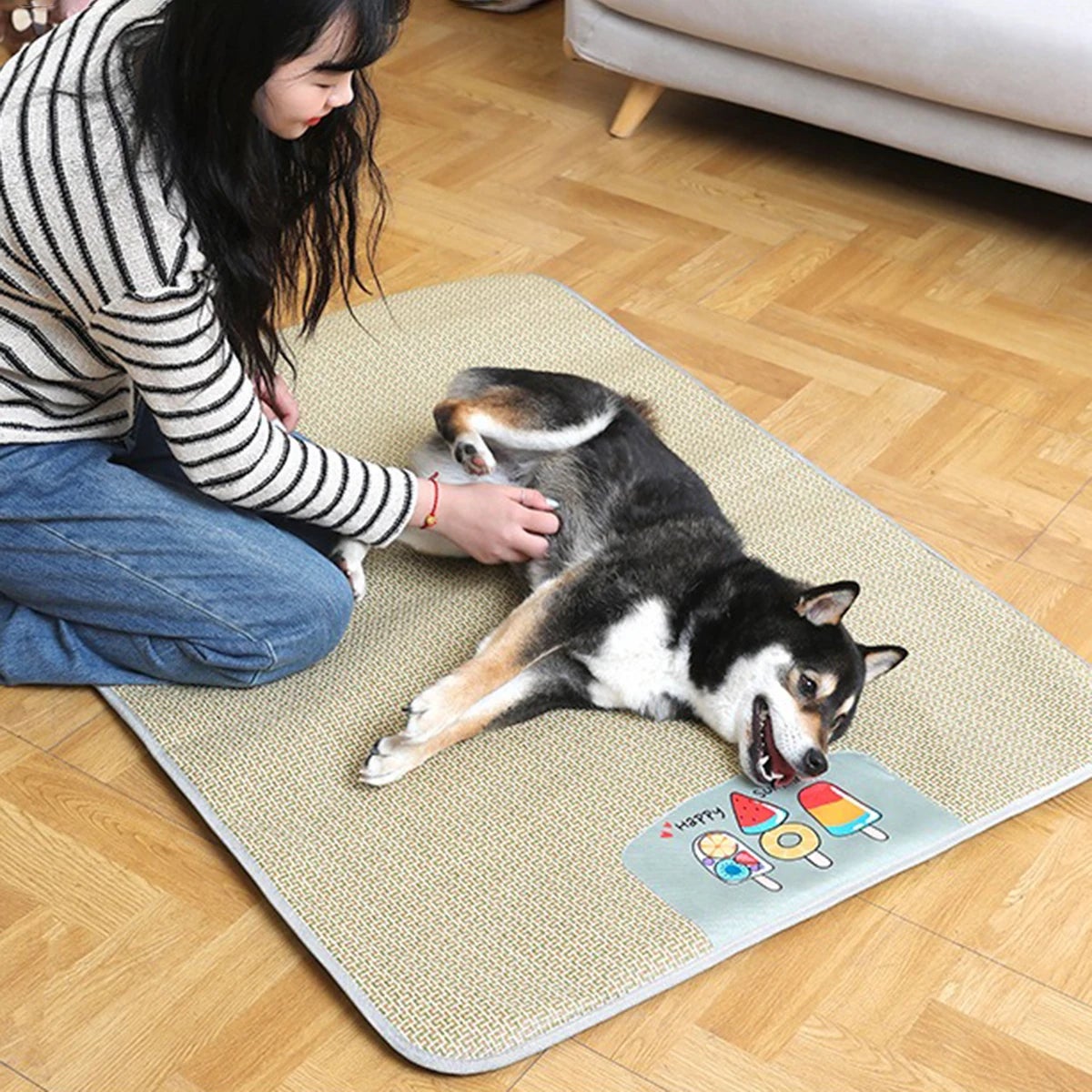 Tapis rafraîchissant pour animaux, tapis d'été rafraîchissant, tapis en rotin, convient aux chats et aux chiens, antidérapant, 45 x 35 cm - 5