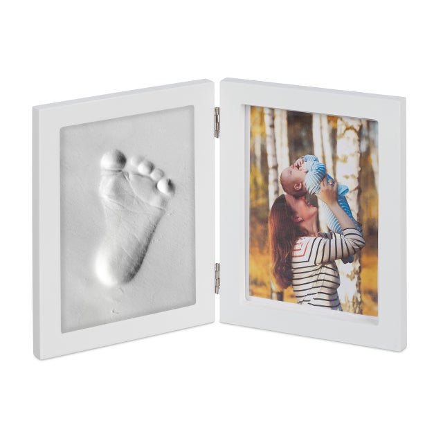 Cadre photos bébé avec empreintes plâtre, lot de 2, jeu pour main ou pied, DIY empreinte bébé avec cadre, blanc