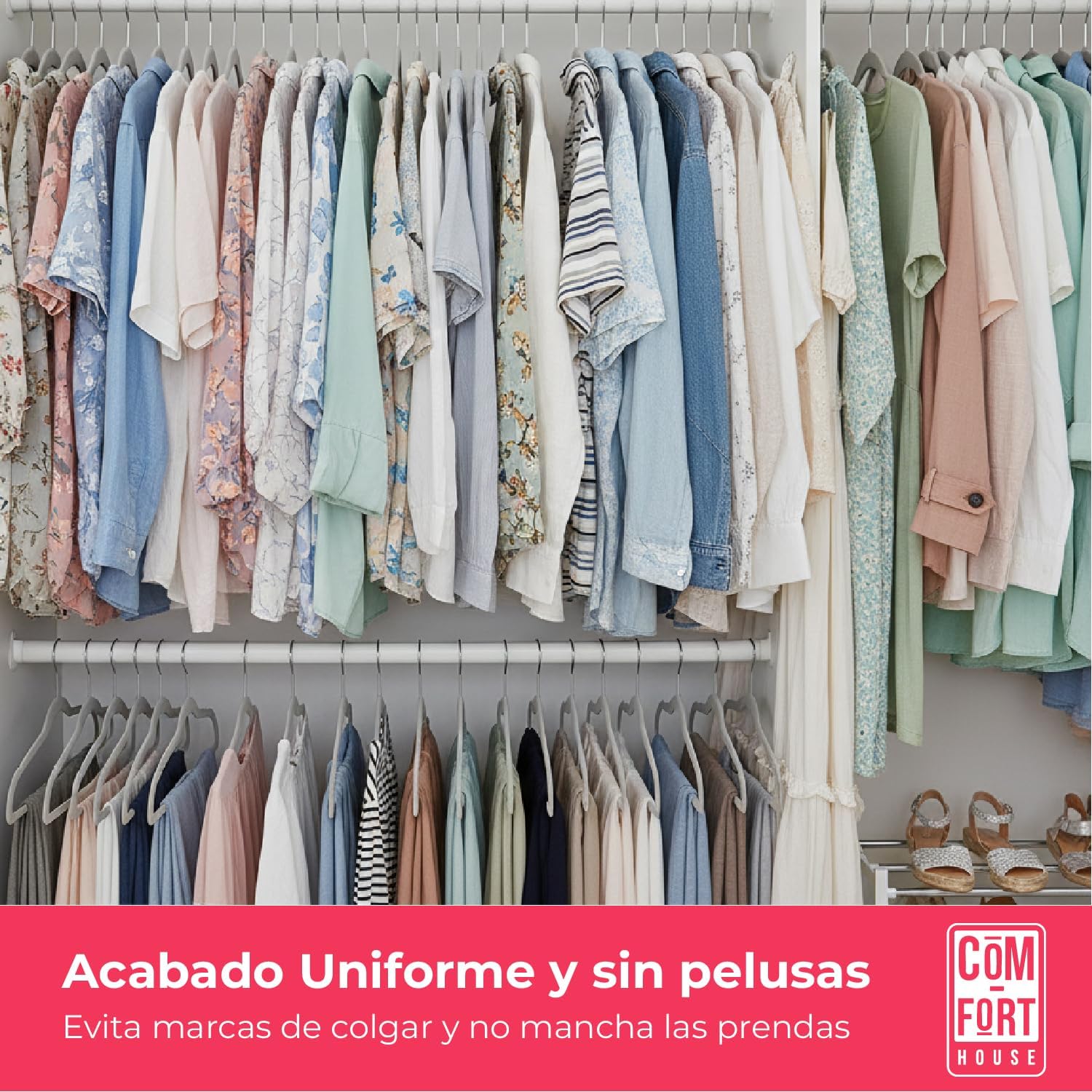 CASA COM-FORT | Cabide de Veludo | Cor Cinza | Antiderrapante e resistente | Cabides para roupas 40 Unidades | - 5