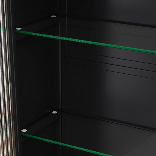 Armoires murales moderne 90×20×70 cm, buffet avec 3 portes en verre cintrées, pour cuisine/salon/salle de bain, noir - 8