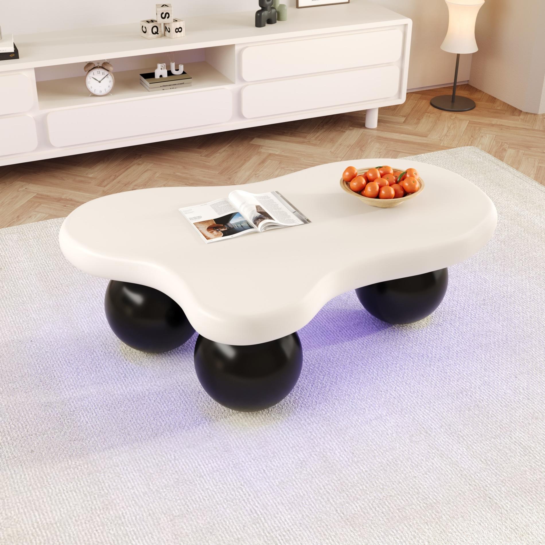 Table Basse Nuage Noir éclairage Led 16 Couleurs Pieds Ronds élégant Salon Chambre Enfant Noir