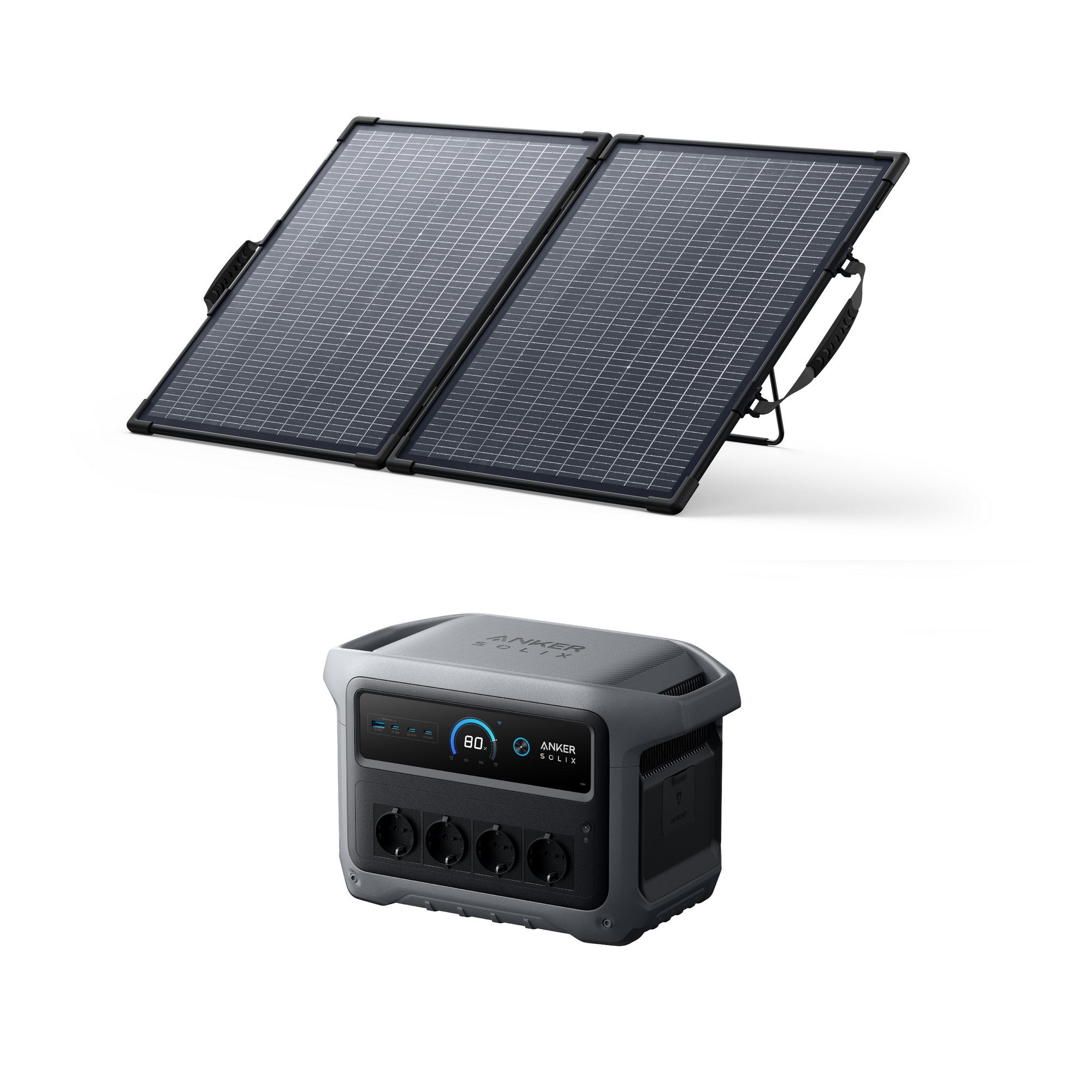 Zestaw Anker SOLIX C1000X Gen 2 przenośna stacja zasilania Gen 2 z bifacjalny panelem solarnym 100W – Generator solarny 4x2000W