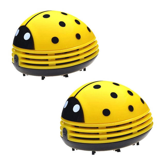 Miniaturowy odkurzacz elektryczny biurkowy, zestaw 2 szt., żółty, miniaturowy odkurzacz ręczny, wzór biedronki