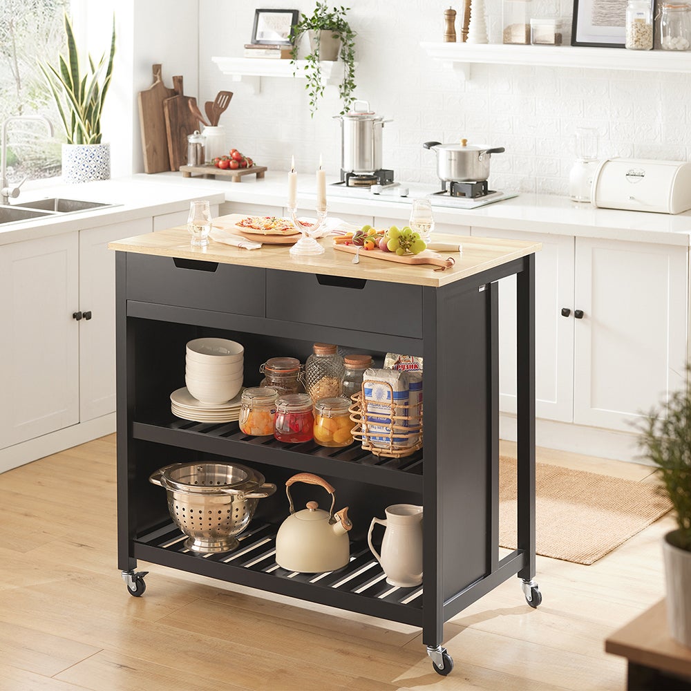 SoBuy FKW74-SCH Cuisine Buffet Desserte de Cuisine à roulettes Table Roulante Meuble de Rangement pour Cuisine et Salon avec 2 tiroirs et 2 étagères - 7