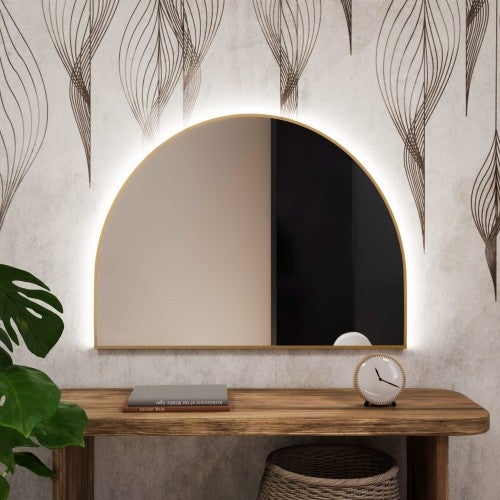 Lustro Tiny Border Semi Round 80x40 ramka złota barwa światła zimna