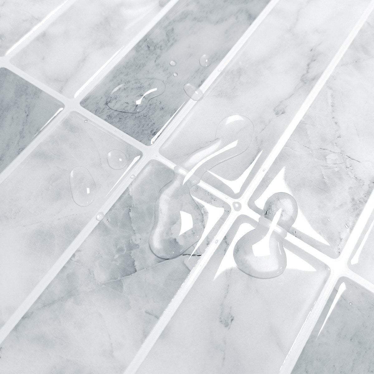 Lot de 10 crédences adhésives pour cuisine, salle de bain, carrelage mural, Blanc-gris - 8