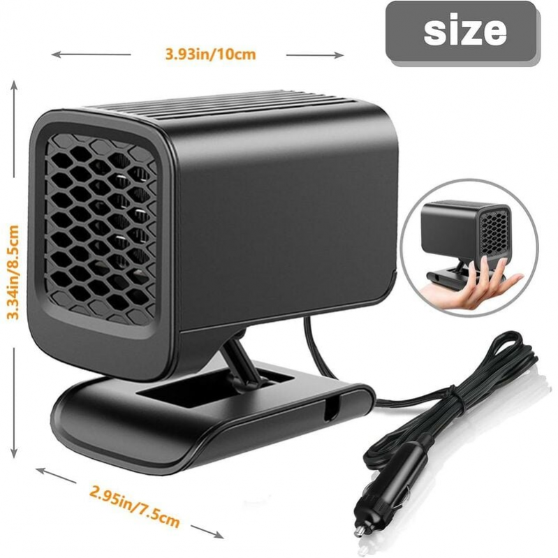 12 V 150 W przenośny grzejnik samochodowy z obrotową podstawką 360°, odmraża i usuwa zaparowanie - 5