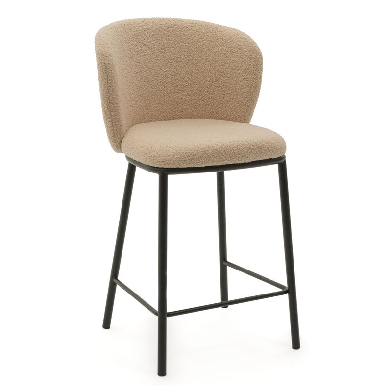 Hoker tapicerowany boucle teddy do salonu jadalni barowy BARI ciemnobeżowy