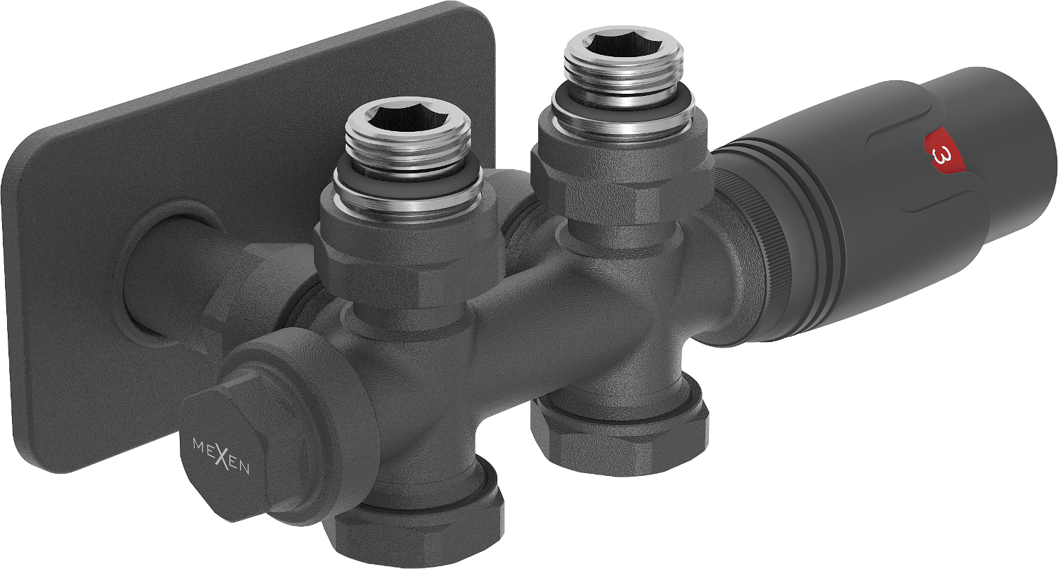 Mexen G00 zestaw termostatyczny kątowy/prosty z maskownicą S, Duplex, DN50, antracyt - W908-900-910-66