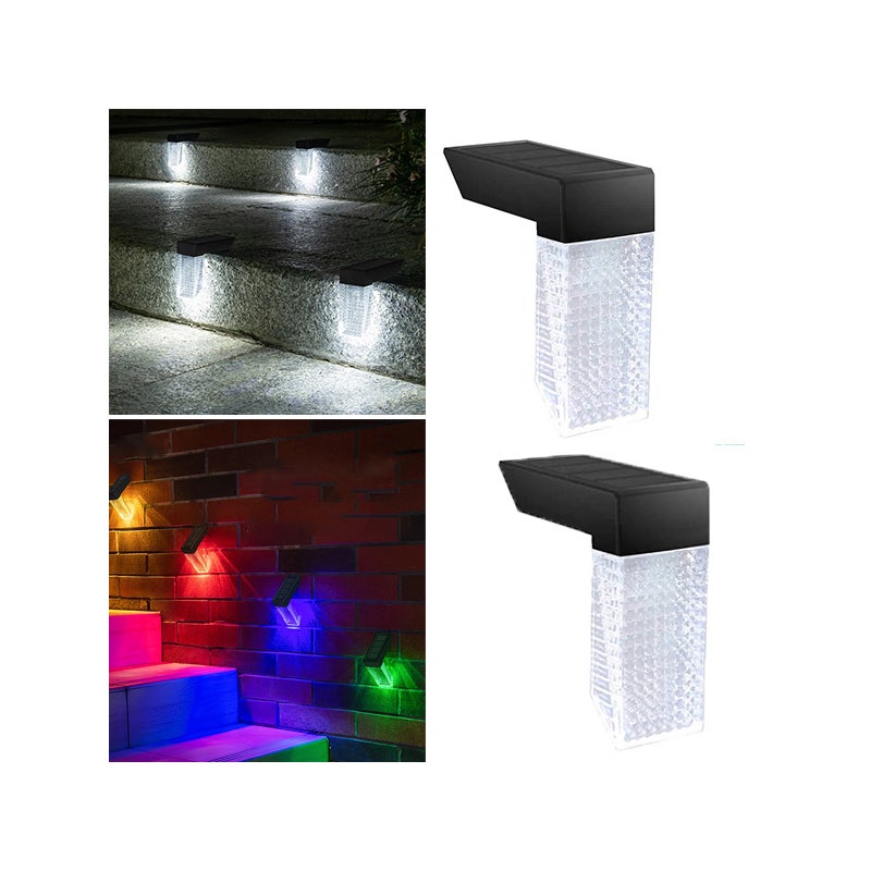 2 sztuki białe światło + kolorowe światło, wodoodporna lampa indukcyjna do stopni schodowych, solarna lampa ścienna z czujnikiem ruchu