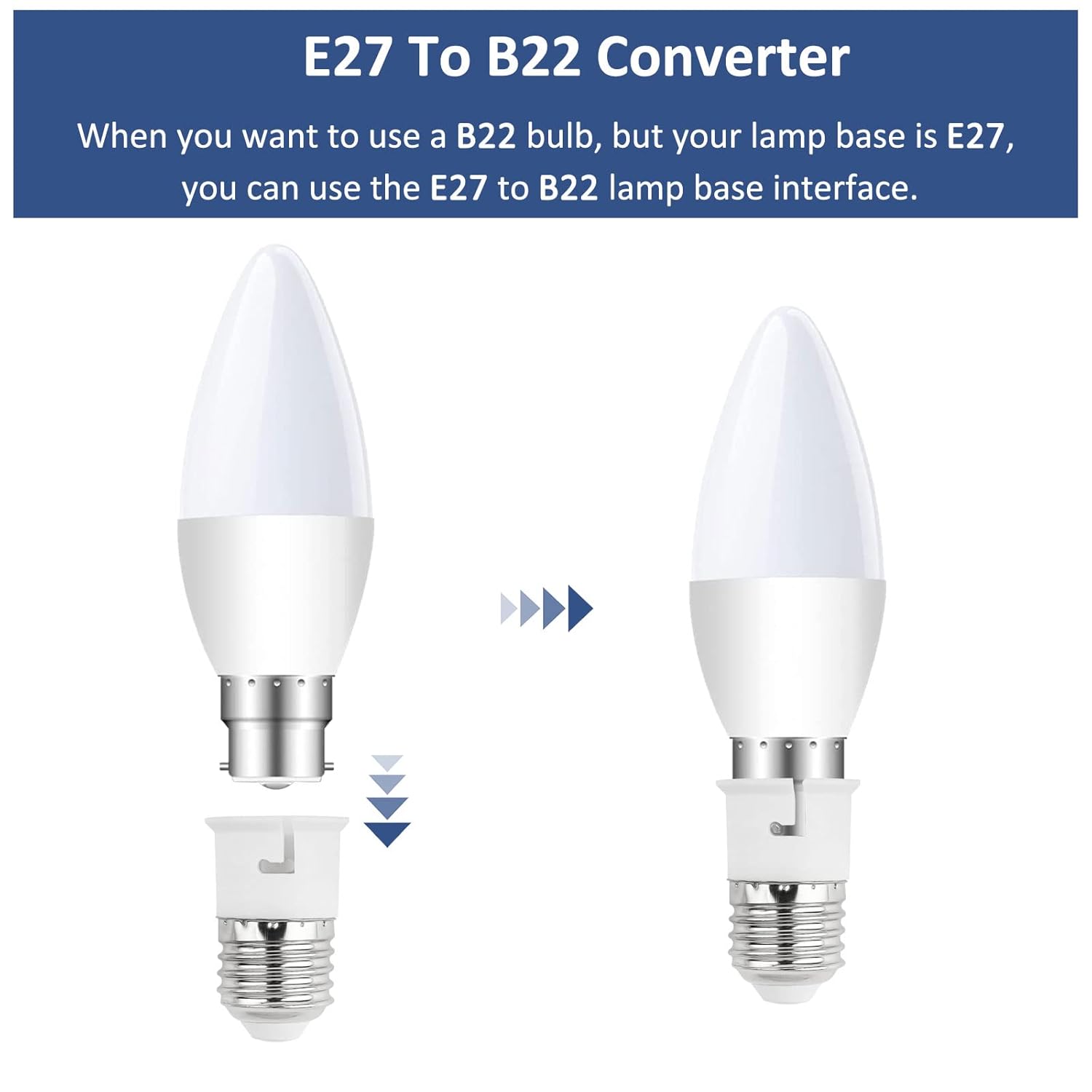 Zestaw 2 adapterów z gniazda E27 na B22 - konwertery z gniazdem bagnetowym, 0-250 V - kompatybilne z żarówkami B22 i LED - 3