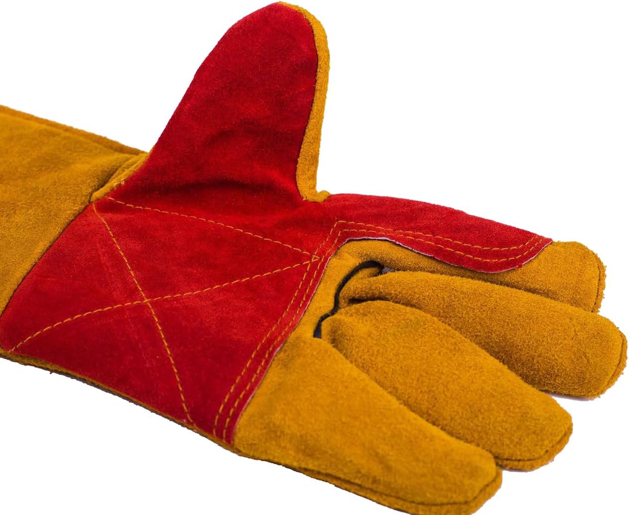 1 Paire Gants de Soudeur 60cm Isolation Anti-usure Protéger Vachette Gants de Travail pour Soudure Ignifuge, Soudage Feu de Camp, Forge de Cheminée po - 3