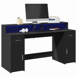 Bureau Gaming BEXEVUE 100x50cm Noir Avec LED Et Prises - Table Gamer Ergonomique