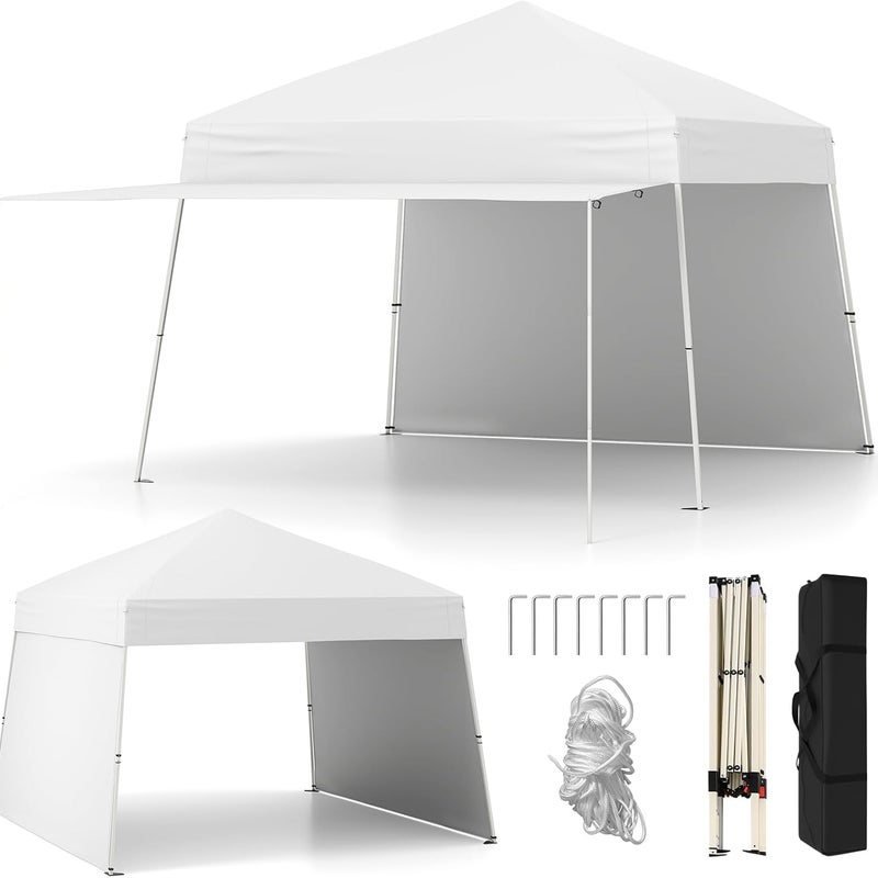 Altana Ogrodowa Zewnętrzna, 430 x 280 x 254/264 cm, 2 Ścianki Boczne, Przeciwsłoneczny, o Regulowanych Nóżkach, 8 Śledzi, 4 Linki, Torba, Biały