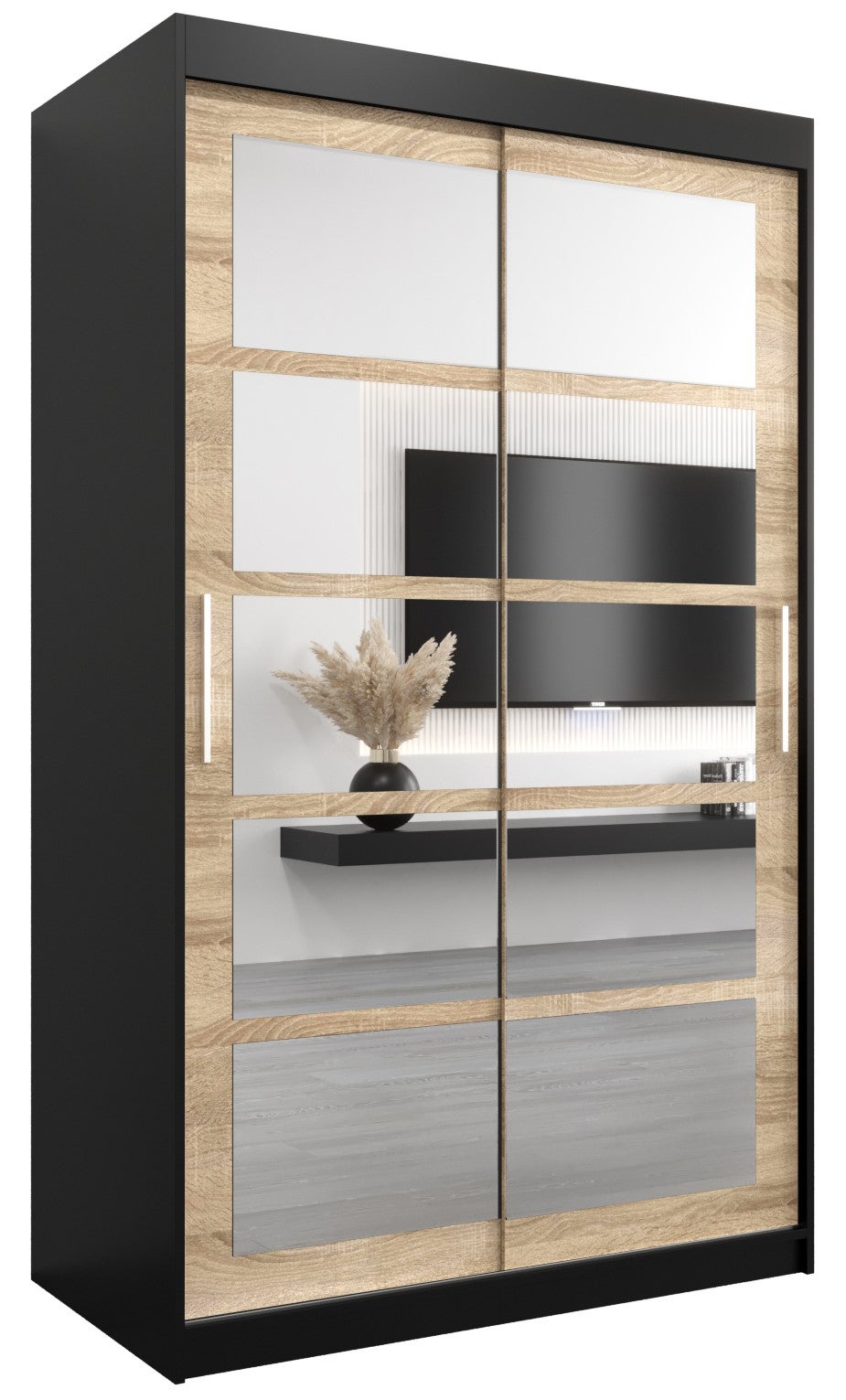 Szafa przesuwna garderoba ROMA 2 120 x 62 x 200 cm Czarny + Sonoma - Abiks Meble