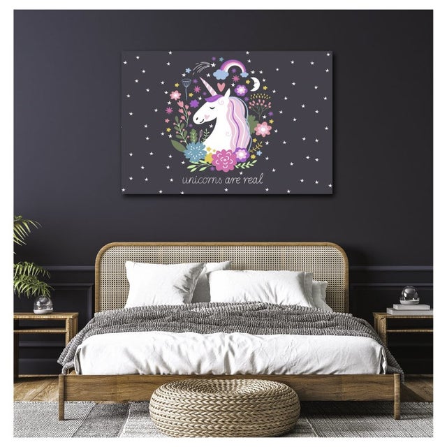 Tableau toile en kit UNICORNS ARE REAL 140 x 95 cm - Toile textile sans PVC, Made in France par Scenolia