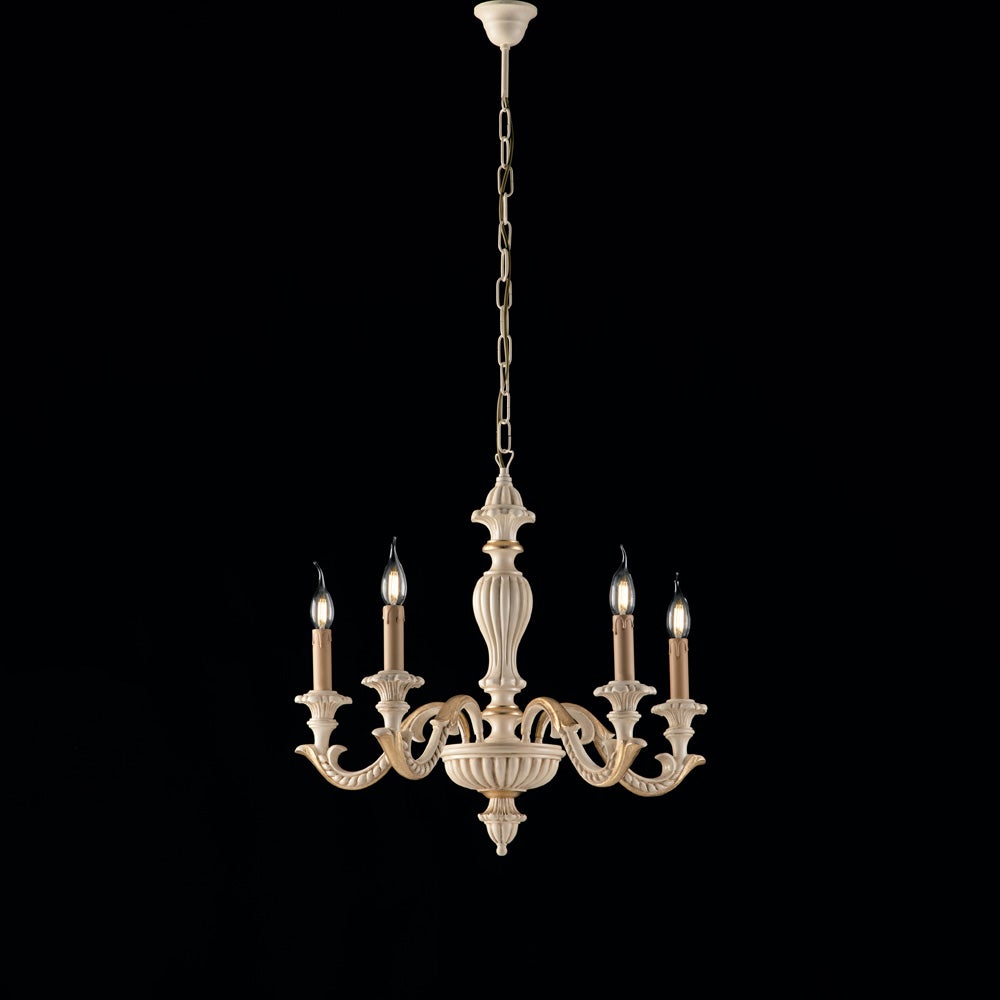 Lampadario 5 Luci Stile Classico In Ferro Battuto - Color Avorio E Vetro Satinato Per Cucina E Camera - Foto 9