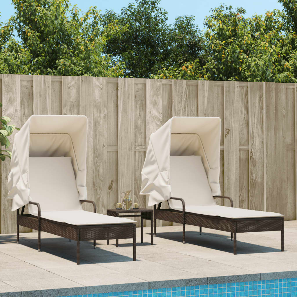 Chaises longues lot de 2 et auvents et table marron poly rotin ...