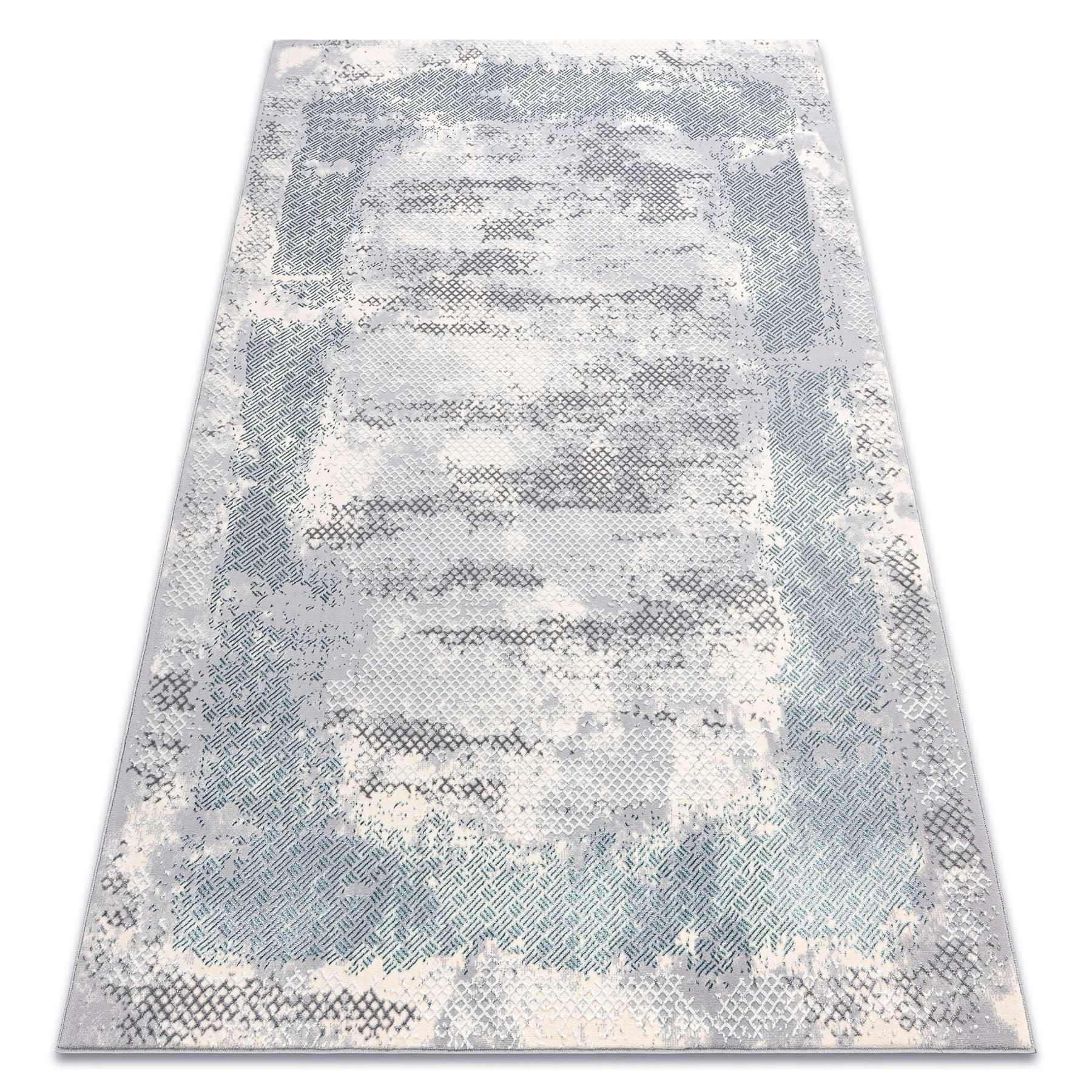 Alfombra core a004 marco, sombreado - estructural, dos niveles de vellón, marfil / gris / azul 180x270 cm