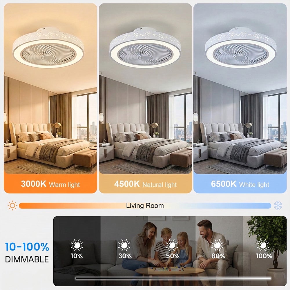 Ventilateur de plafond avec lumière et télécommande, profil bas moderne de 46cm lumière LED dimmable, 6 vitesses silencieux Réversible Plafonnier - 3