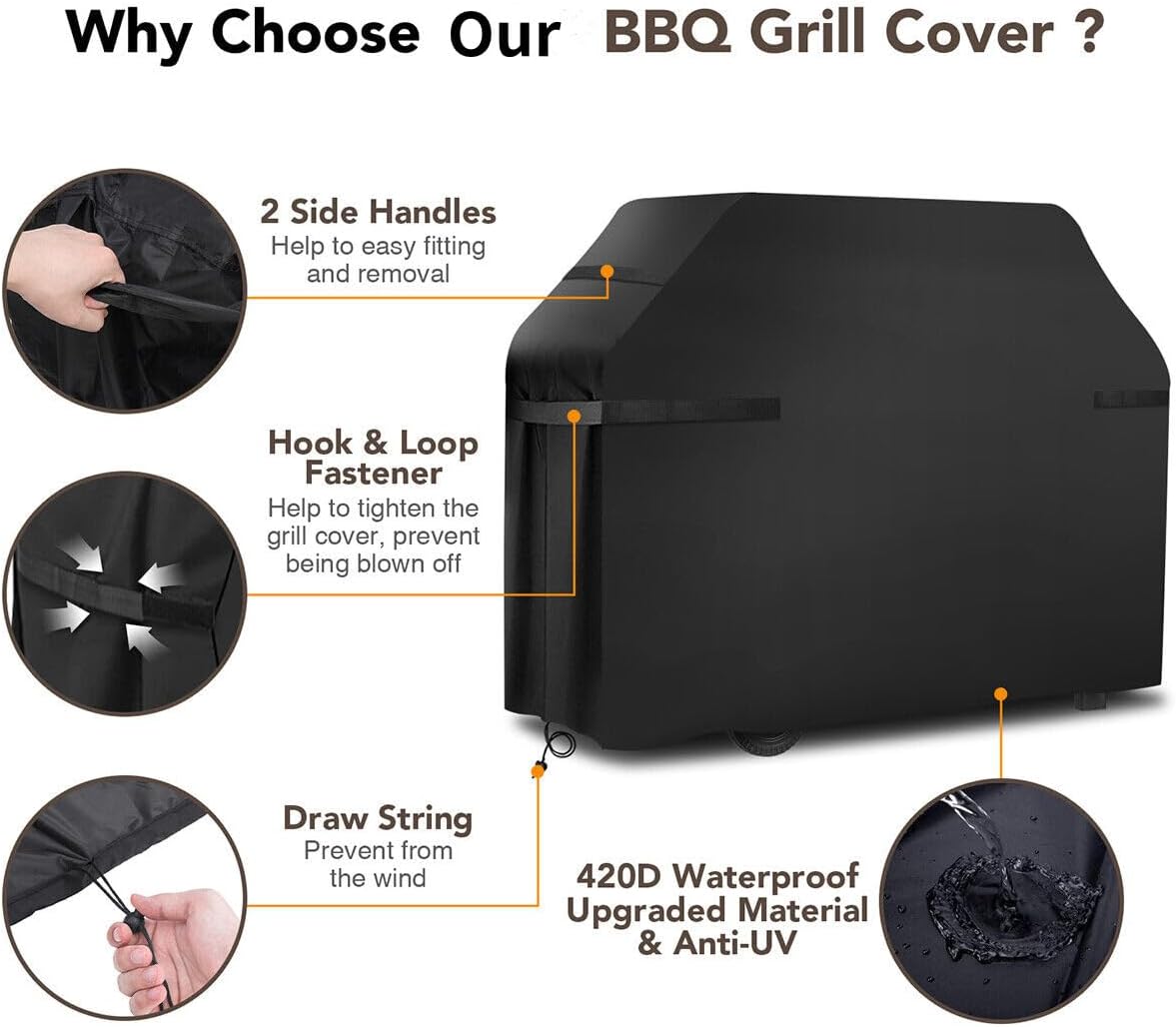 Housse barbecue XXL imperméable et résistante, bandes réfléchissantes, anti-déchirure, compatible Outback, Weber, Char-Broil - 3