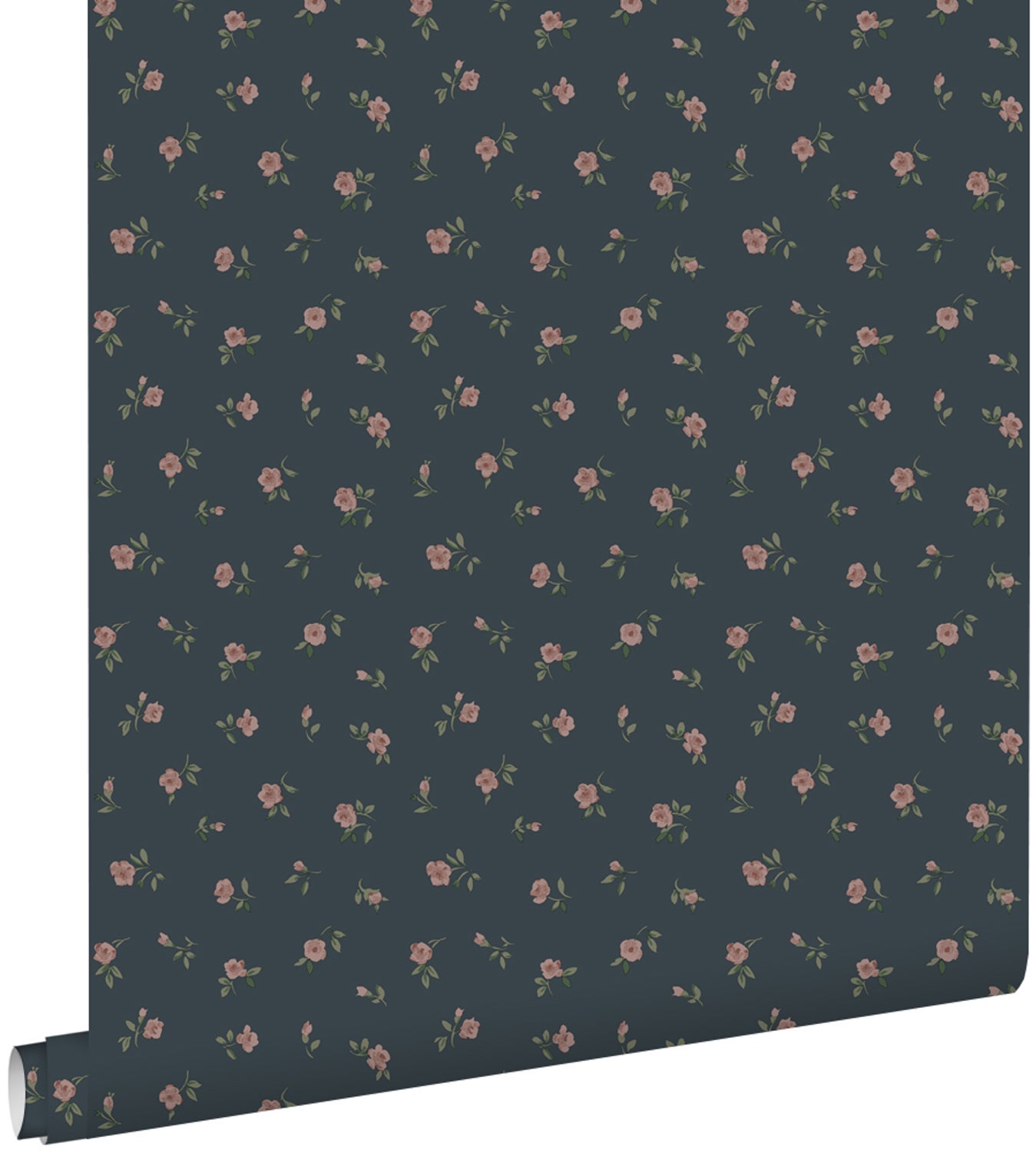 Tapeta zabytkowe kwiaty ciemnoniebieskimIróżowym - 50 x 900 cm - ESTAHOME