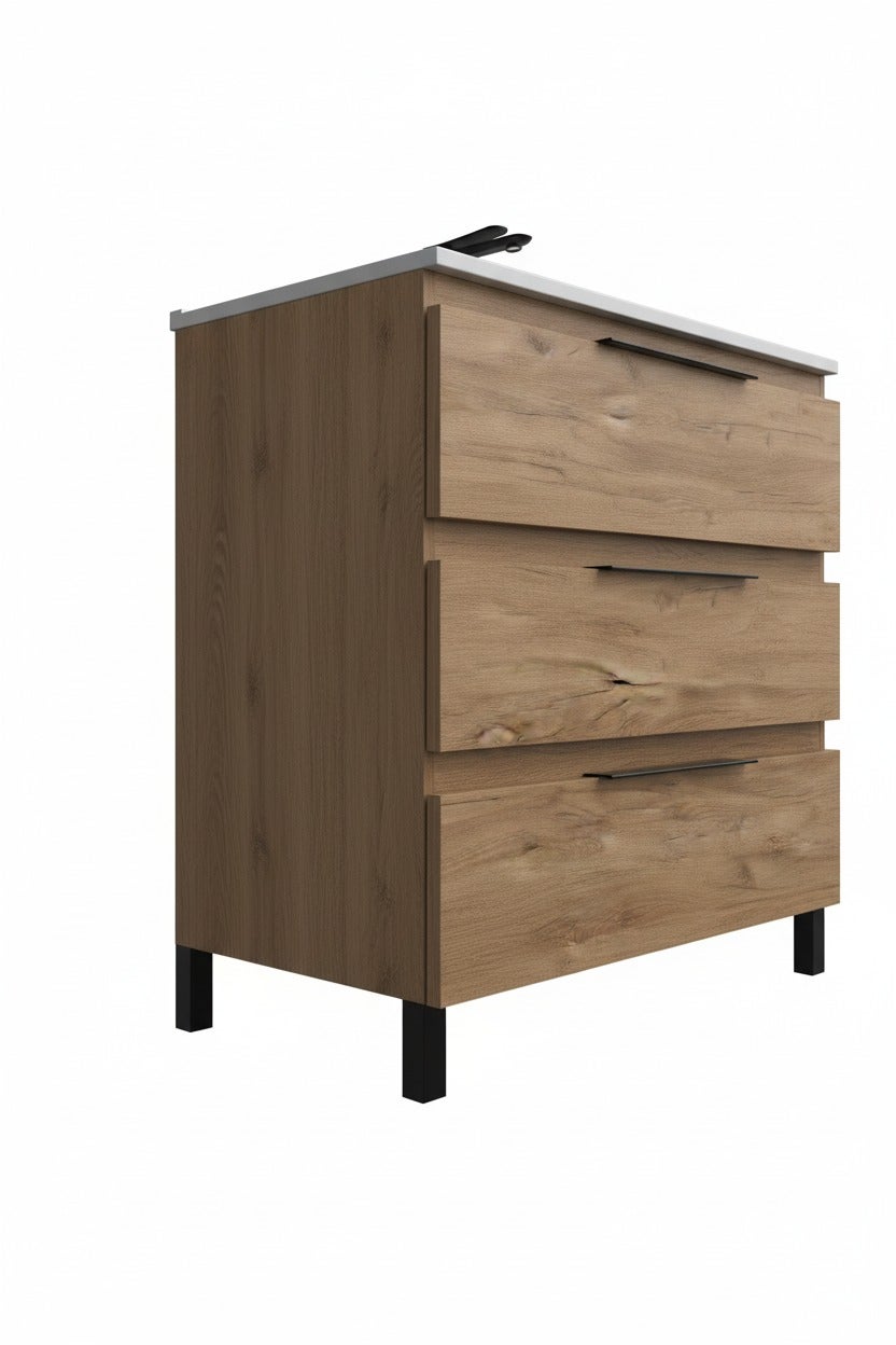 Ensemble armoire et plan de travail Aprilia en 80 cm, finition chêne guadarrama avec poignée directionnelle. - 2